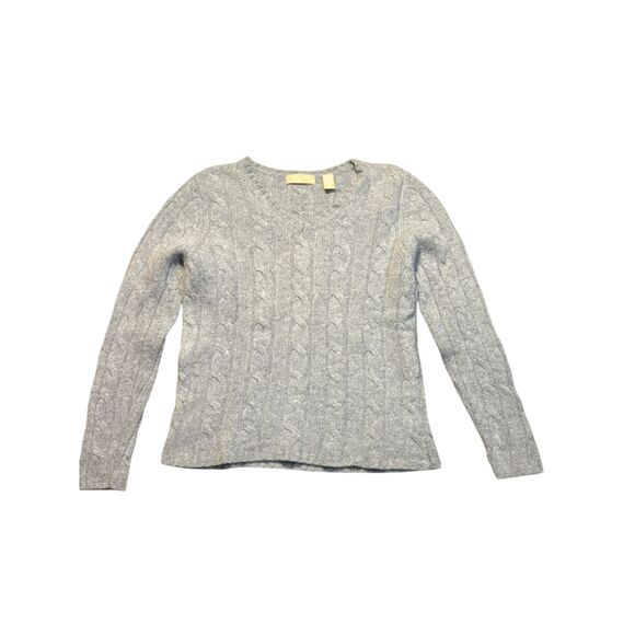 Kate Hill Sweaters - Cabincore Grey V neck womens wool cashmere angora blend‎ sweater sz p med preppy